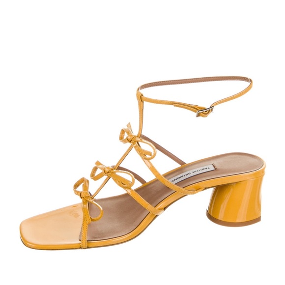 Tabitha Simmons Covie bow mustard yellow patent leather ankle strap heels 38.5 - Picture 4 of 5